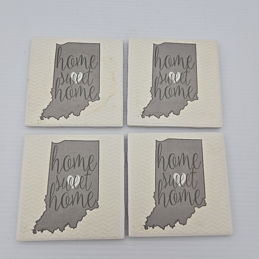 Indiana Home Sweet Home Ceramic Coaster Set Of 4 Grey Tan Chevron State Pride